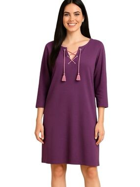 Boden Purple & Pink Lace Up Tassel 3/4 Sleeve Mini Dress - 12